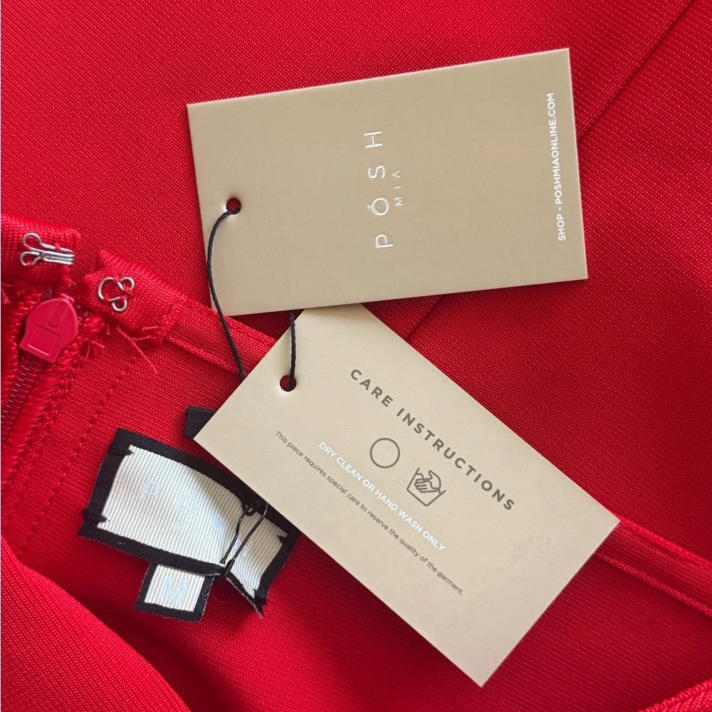 Posh Mia Red Bodycon One-Shoulder Midi Dress